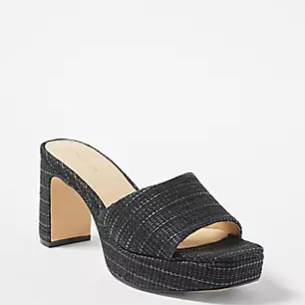 Ann Taylor Raffiaโ Platform Mule Sandals Black Sz 9.5- NIB